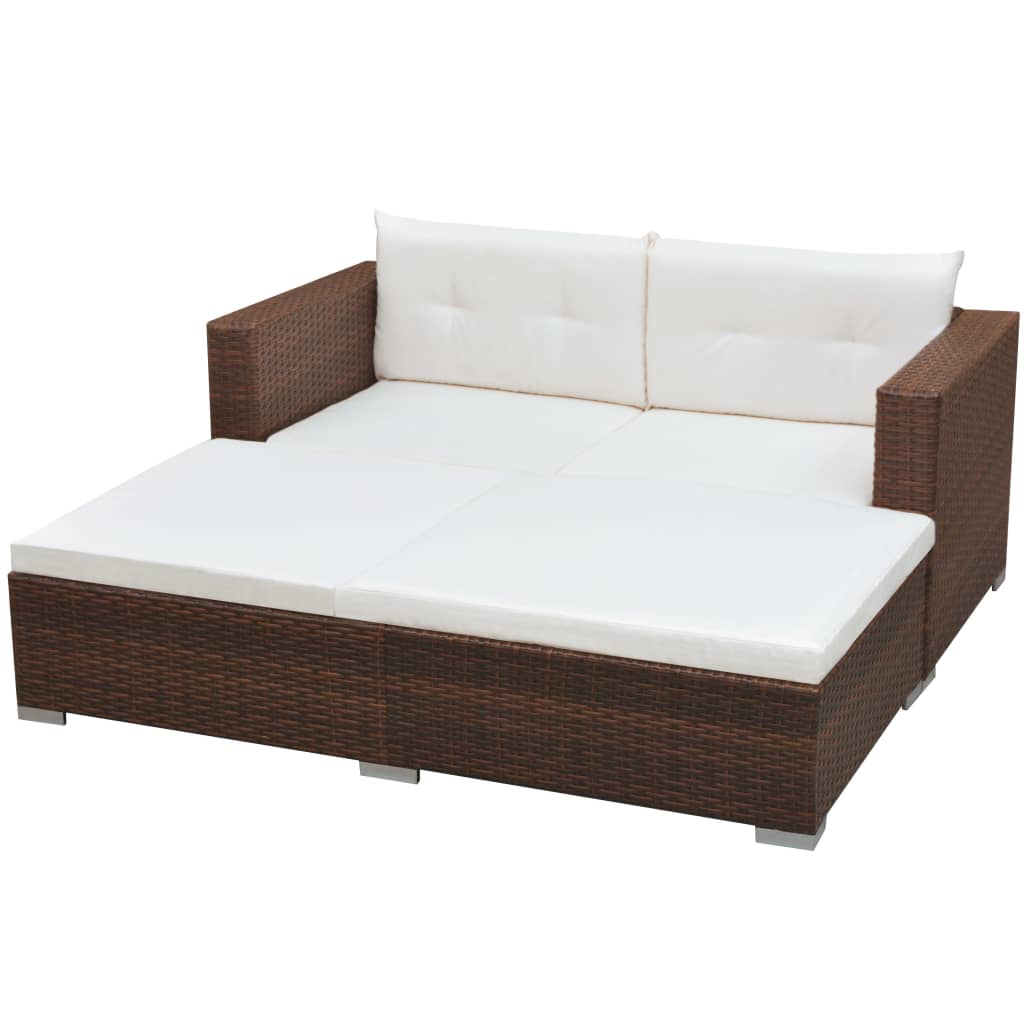 3 részes barna polyrattan kerti ülőgarnitúra párnával