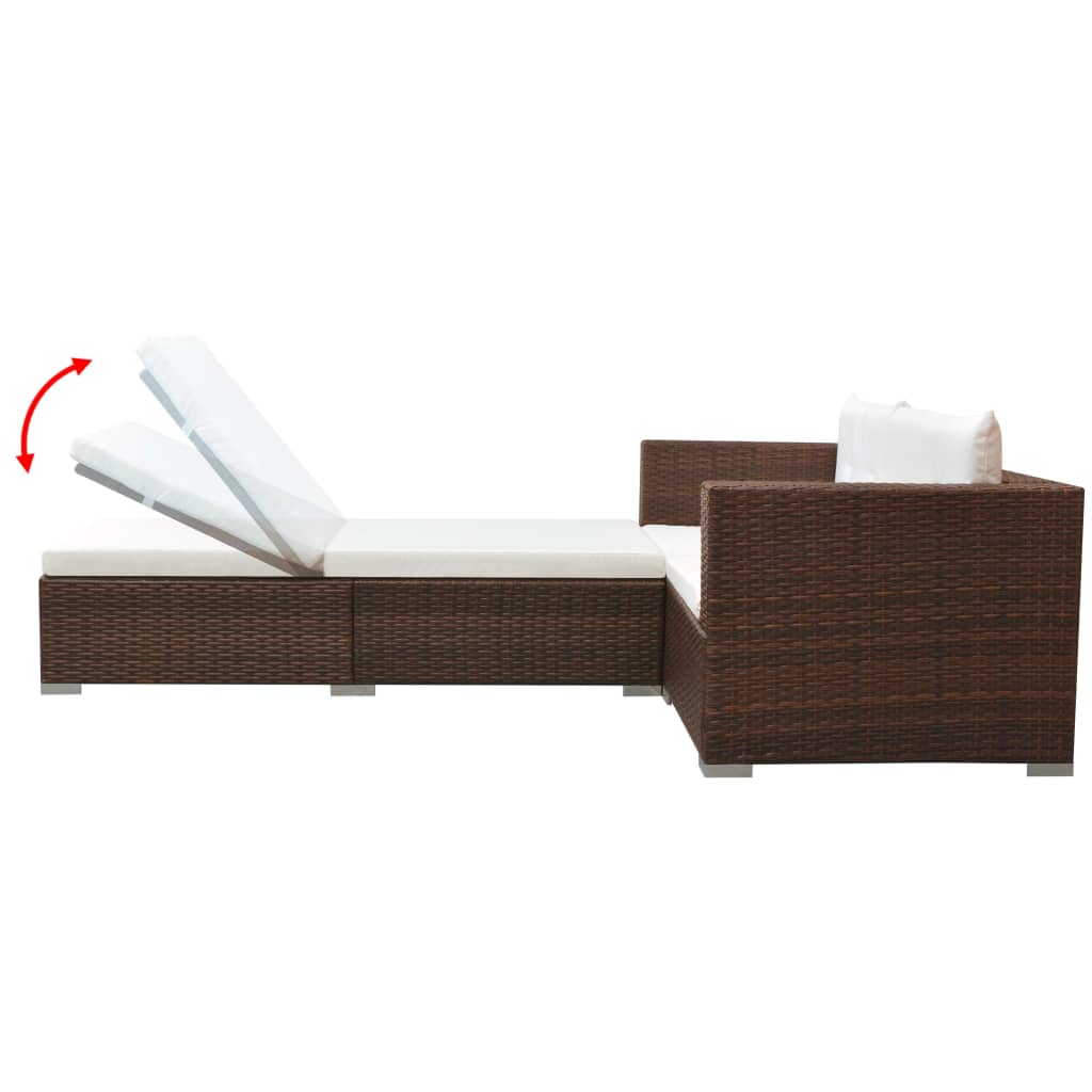 3 részes barna polyrattan kerti ülőgarnitúra párnával
