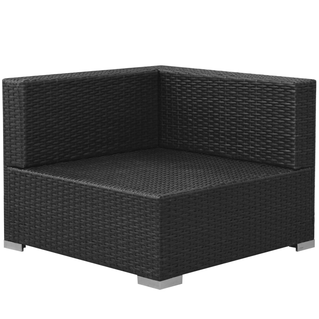 3-részes fekete polyrattan kerti bútorszett párnákkal