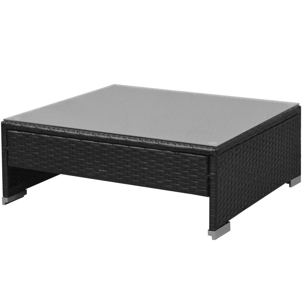 7 darabos fekete polyrattan kerti bútorszett napellenzővel