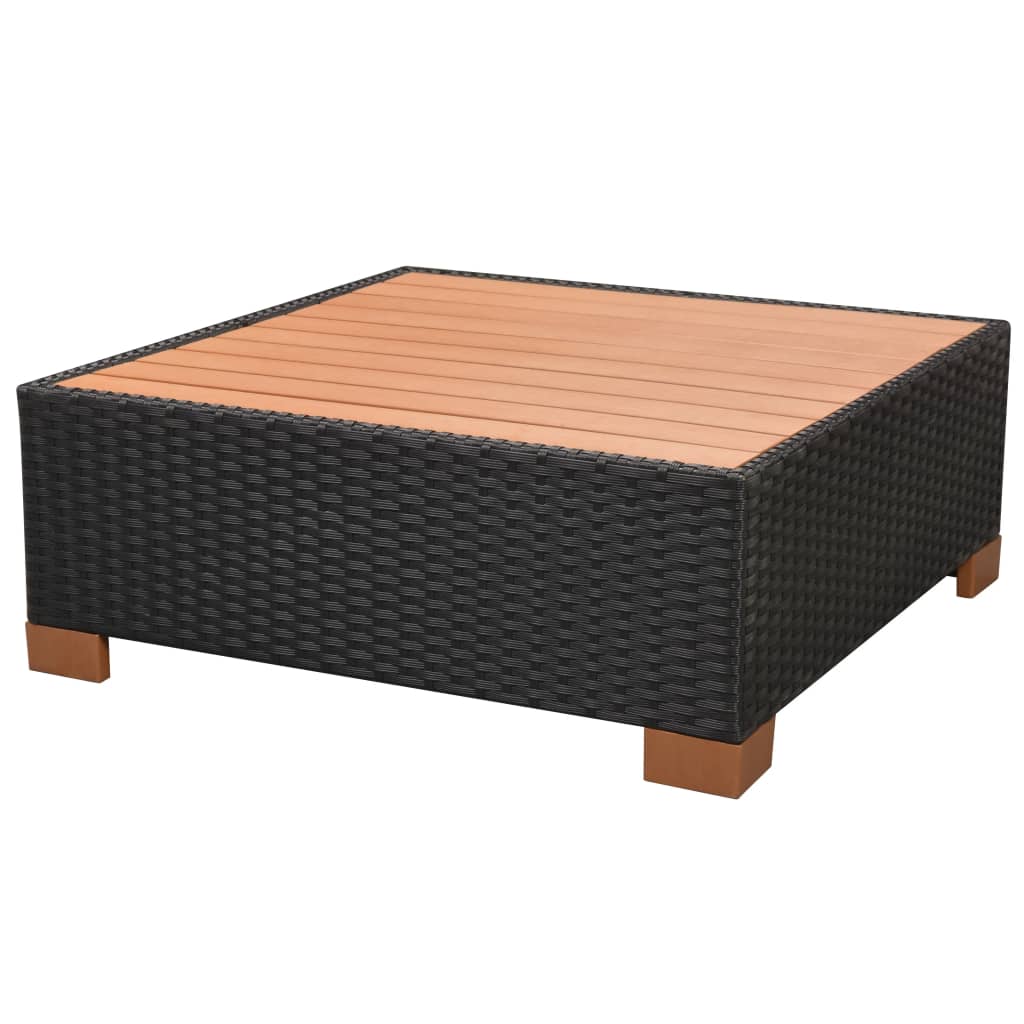 7-részes fekete polyrattan kerti bútorszett párnákkal