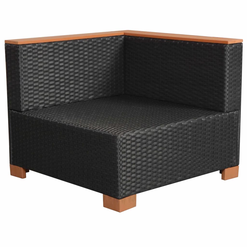 9-részes fekete polyrattan kerti bútorszett párnákkal