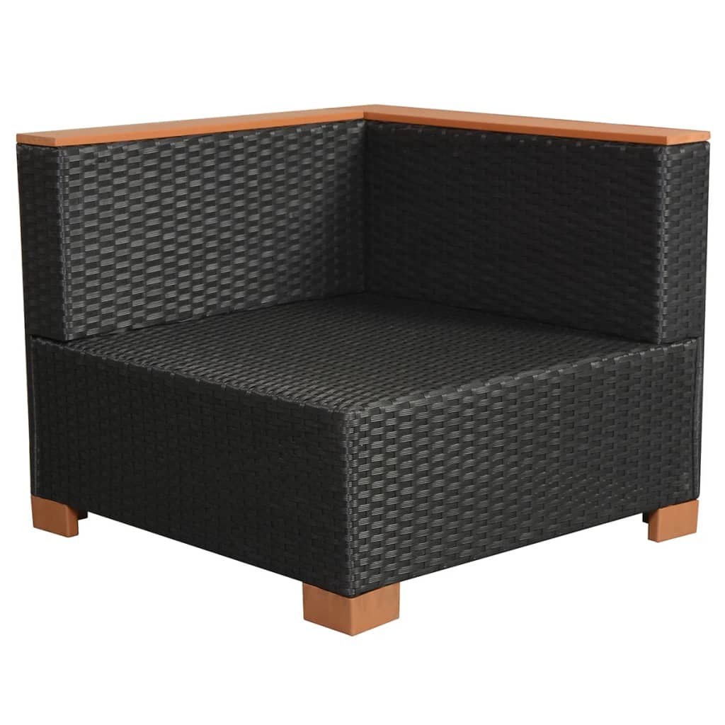 10-részes fekete polyrattan kerti bútorszett párnákkal