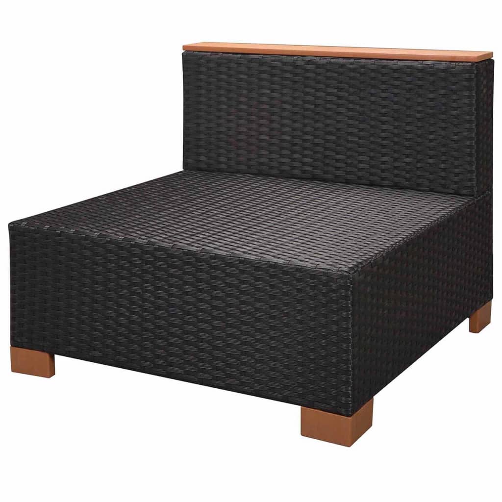 10-részes fekete polyrattan kerti bútorszett párnákkal