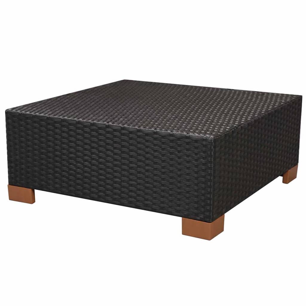 10-részes fekete polyrattan kerti bútorszett párnákkal