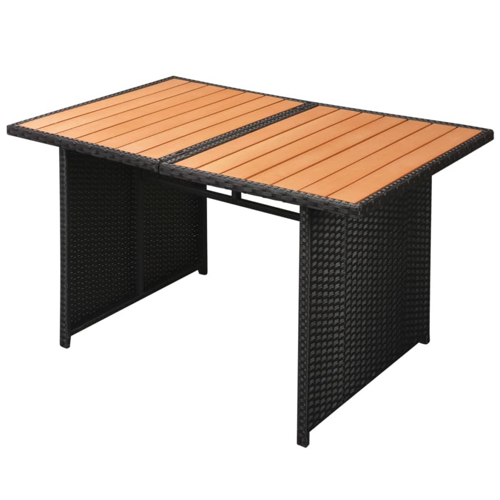 10-részes fekete polyrattan kerti bútorszett párnákkal