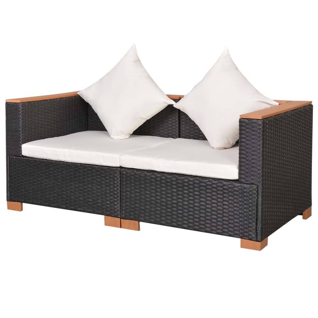 fekete polyrattan kerti kanapé