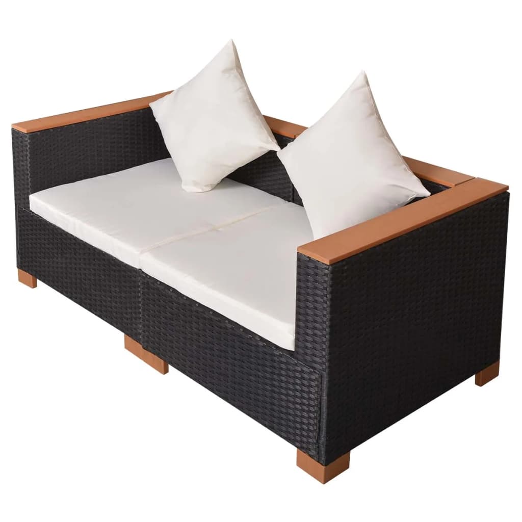 fekete polyrattan kerti kanapé