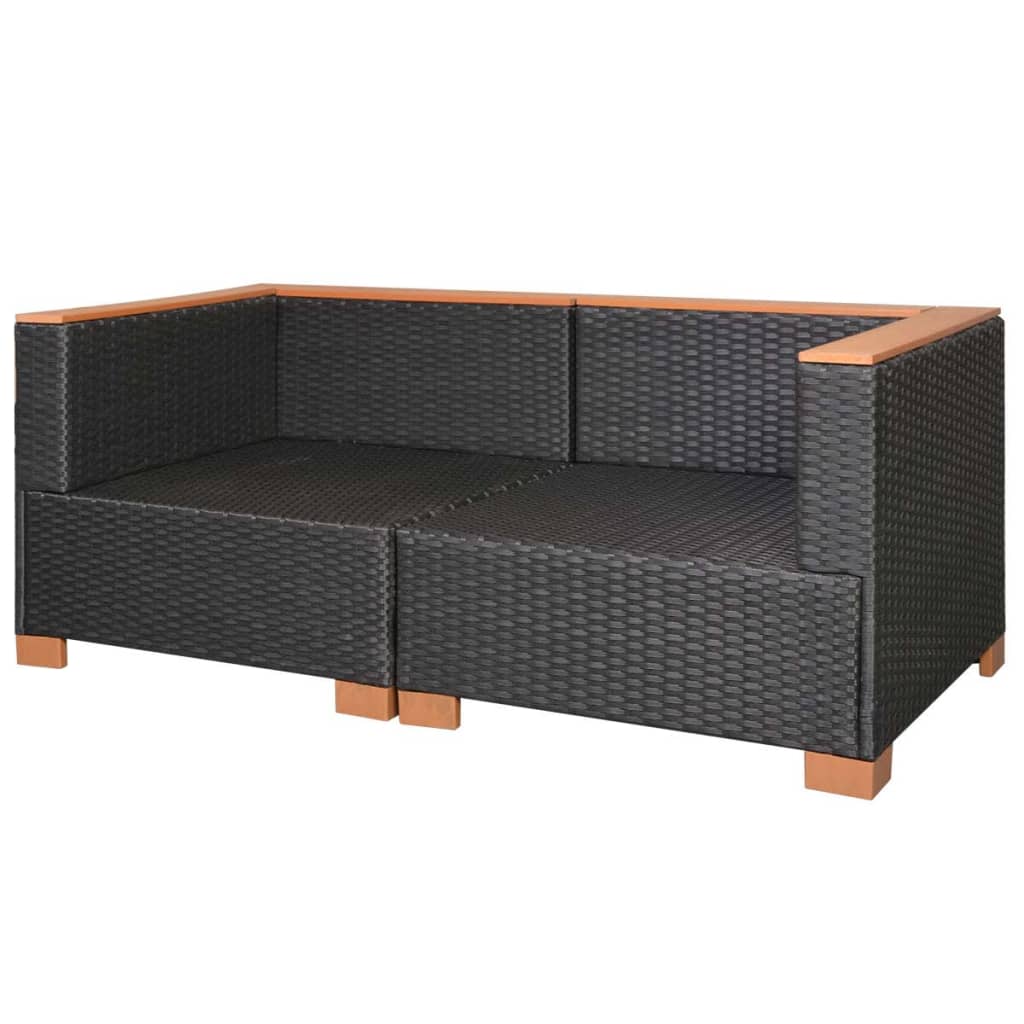 fekete polyrattan kerti kanapé