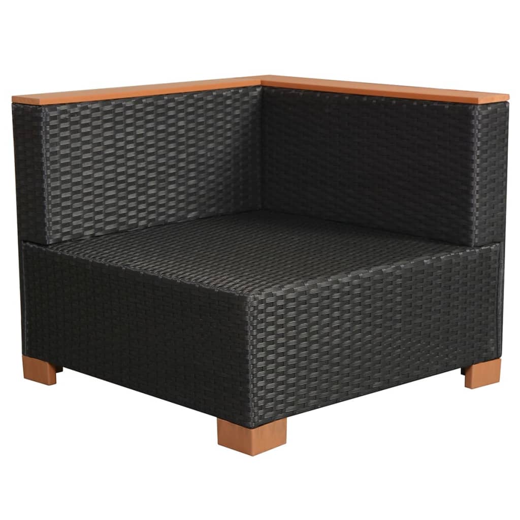 7-részes fekete polyrattan kerti bútorszett párnákkal