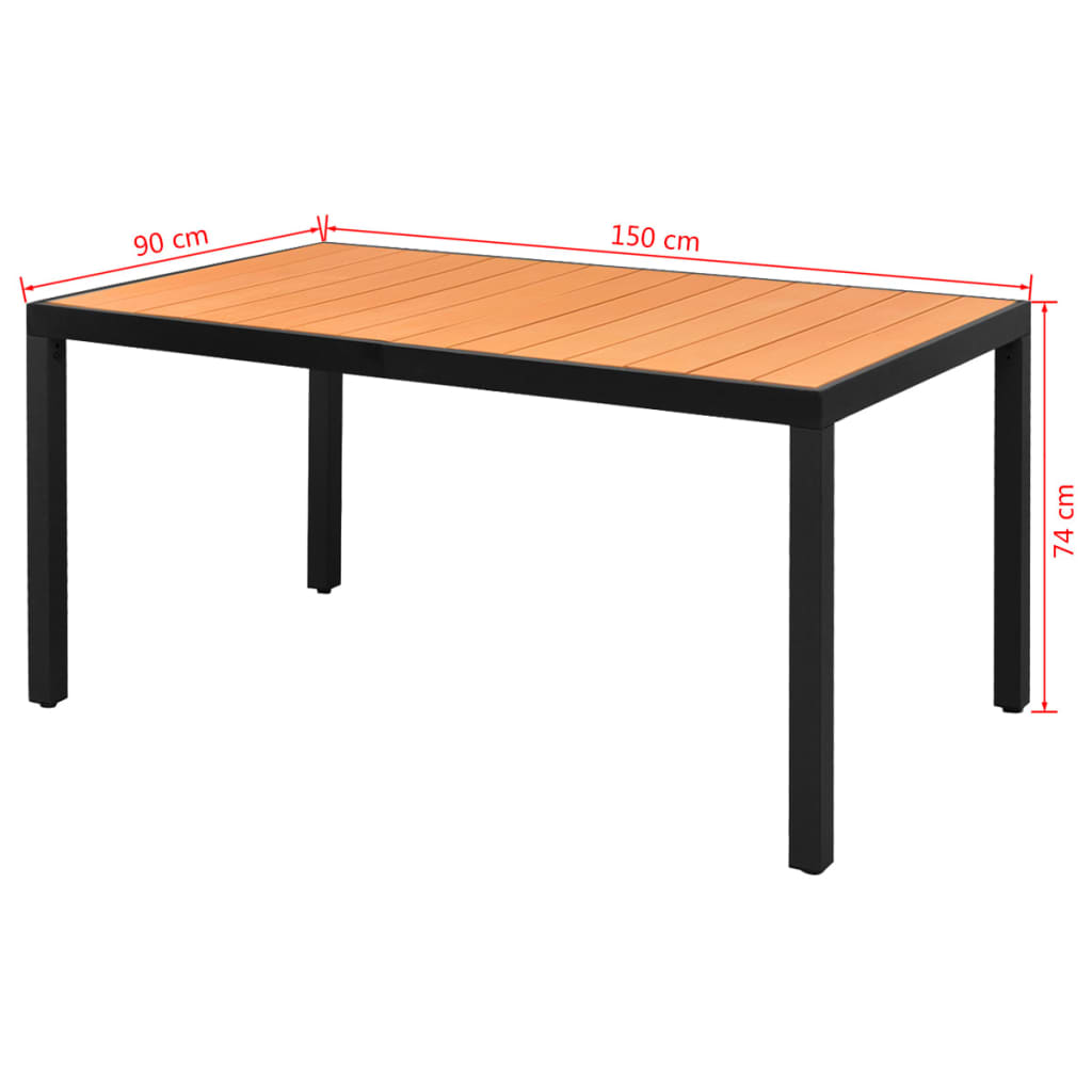 barna alumínium és WPC kerti asztal 150 x 90 x 74 cm