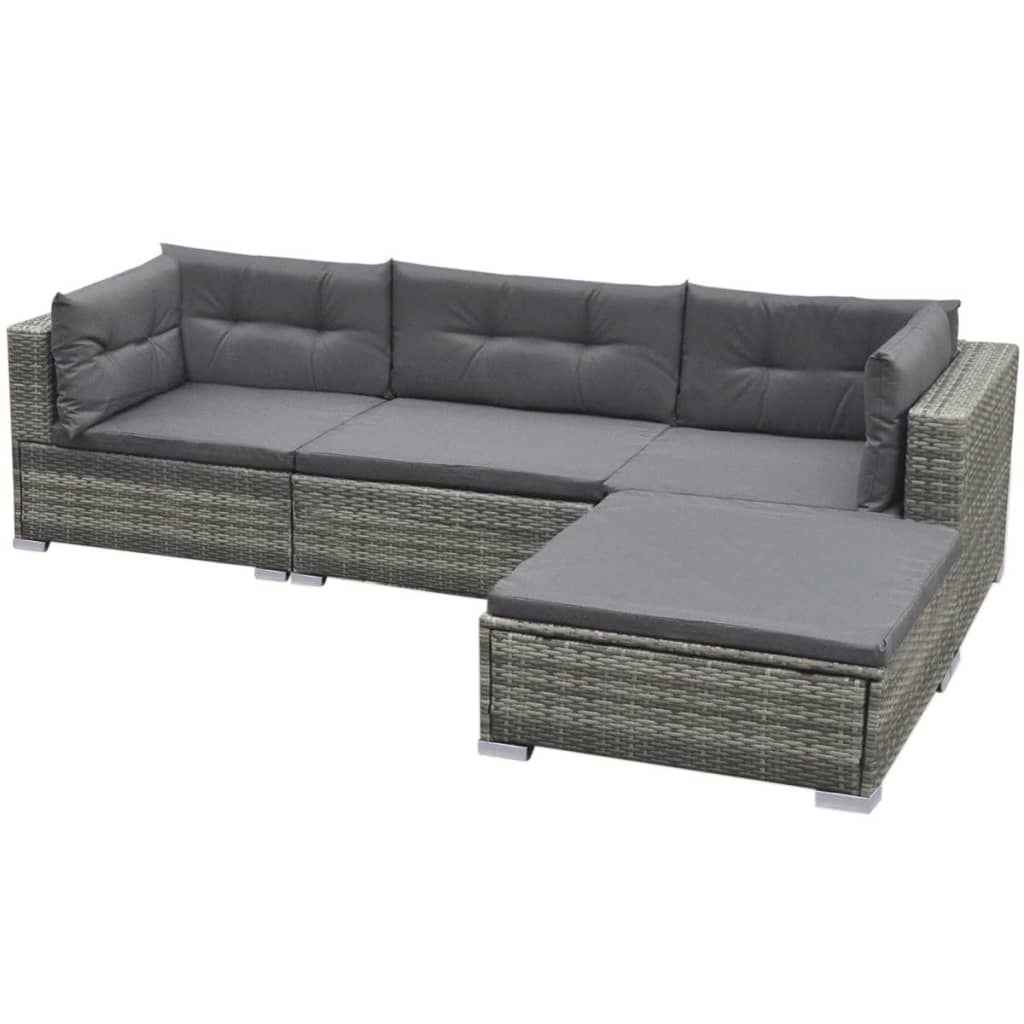 5 részes szürke polyrattan kerti ülőgarnitúra párnákkal