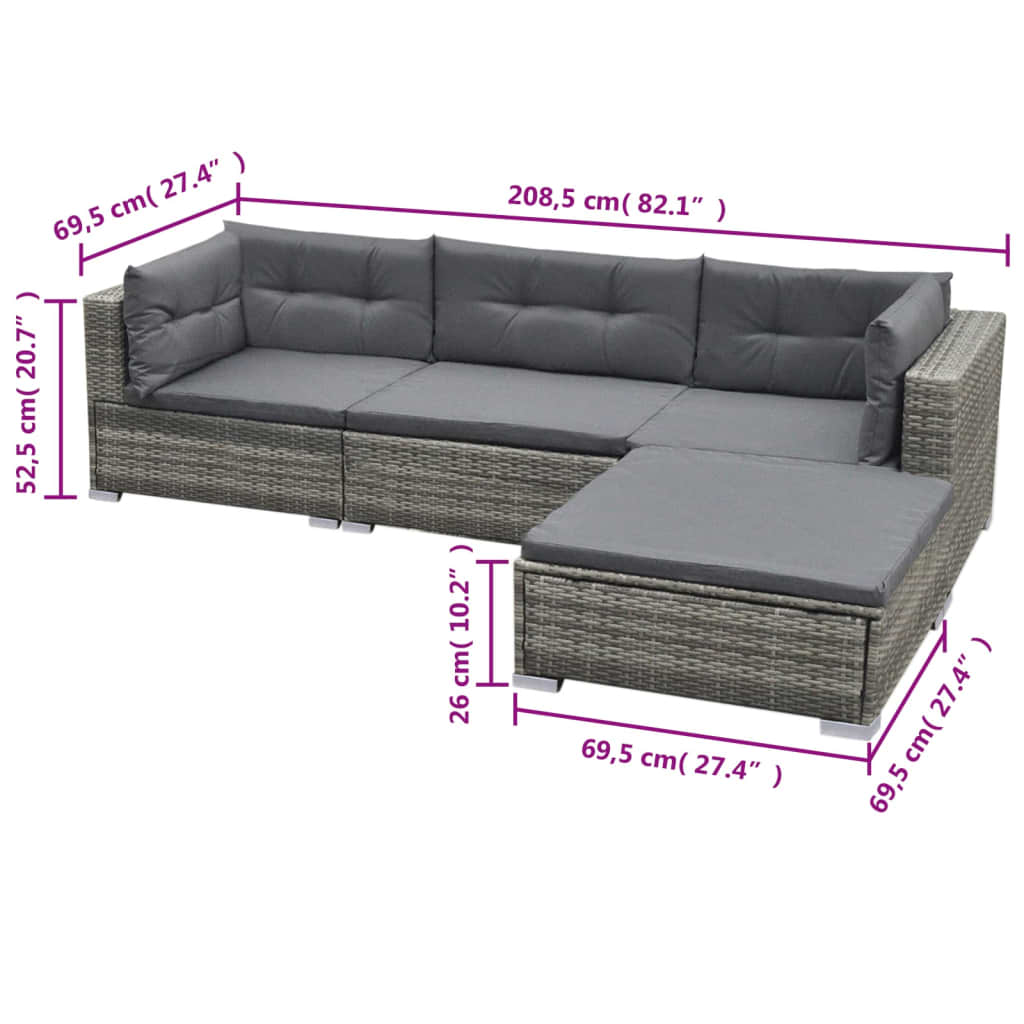 5 részes szürke polyrattan kerti ülőgarnitúra párnákkal