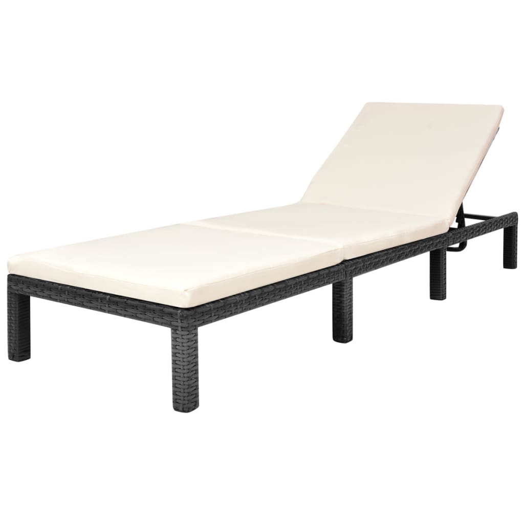 fekete polyrattan napozóágy párnával