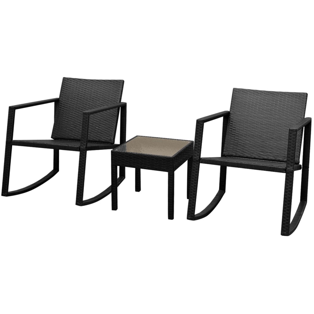 3 darabos fekete polyrattan bisztrószett