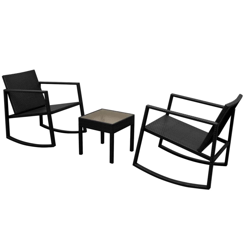 3 darabos fekete polyrattan bisztrószett