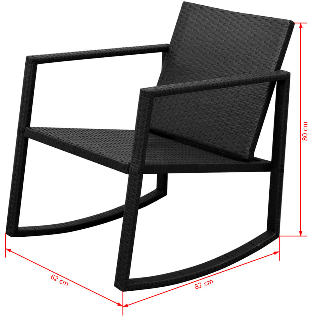 3 darabos fekete polyrattan bisztrószett