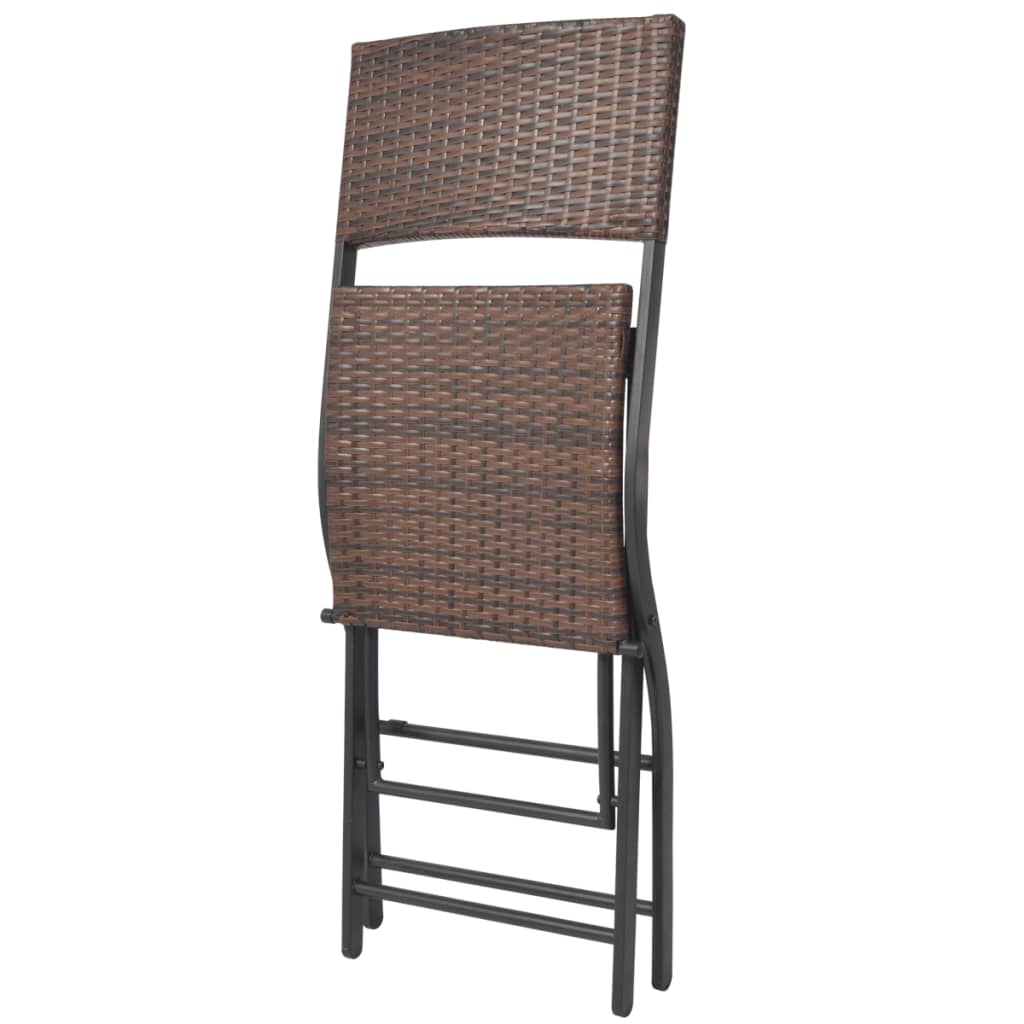 7-részes barna kerti polyrattan/acél összecsukható étkezőszett