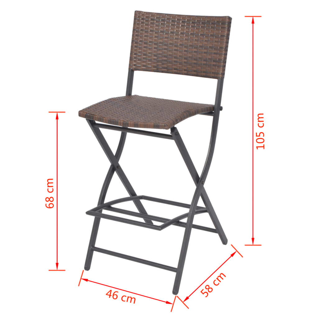 7-részes barna kerti polyrattan/acél összecsukható étkezőszett