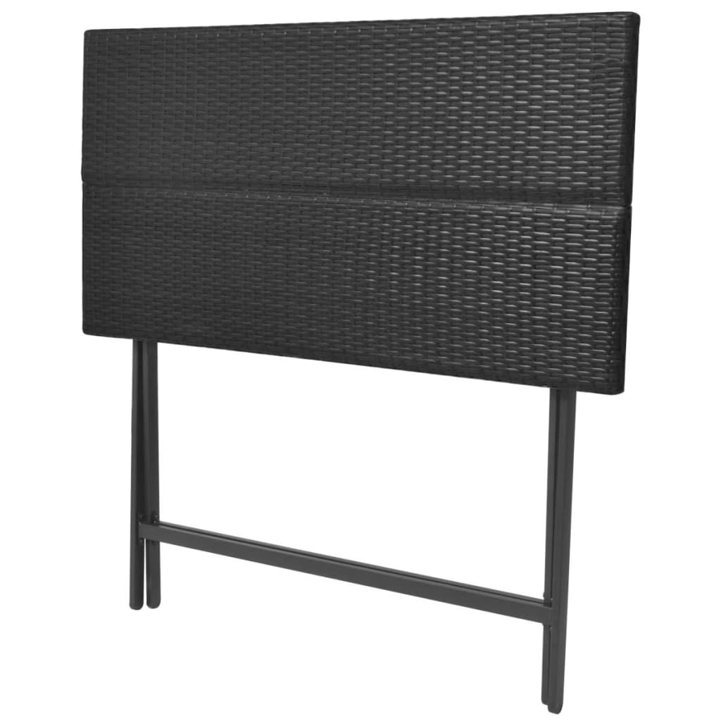 7-részes fekete kerti polyrattan/acél összecsukható étkezőszett