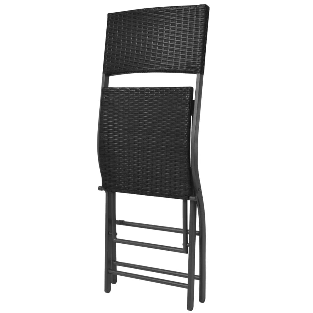 7-részes fekete kerti polyrattan/acél összecsukható étkezőszett