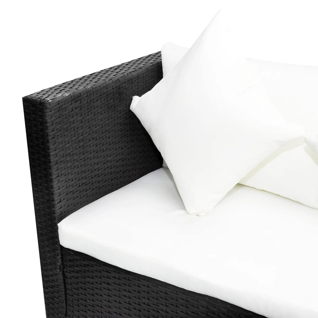 4-részes fekete polyrattan kerti bútorszett párnákkal