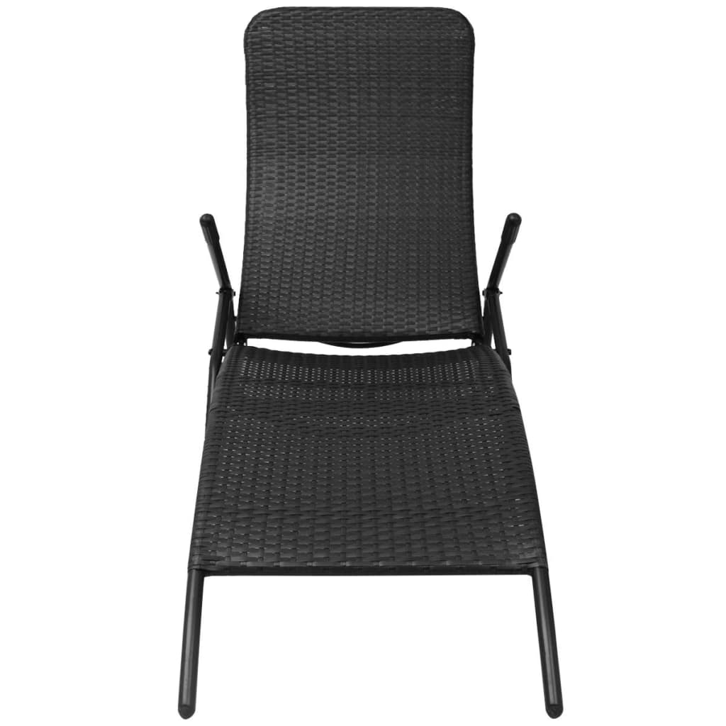 fekete összecsukható polyrattan napozóágy