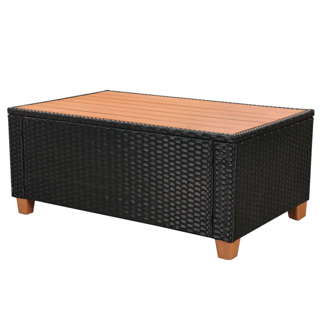 7-részes fekete polyrattan kerti bútorszett párnákkal