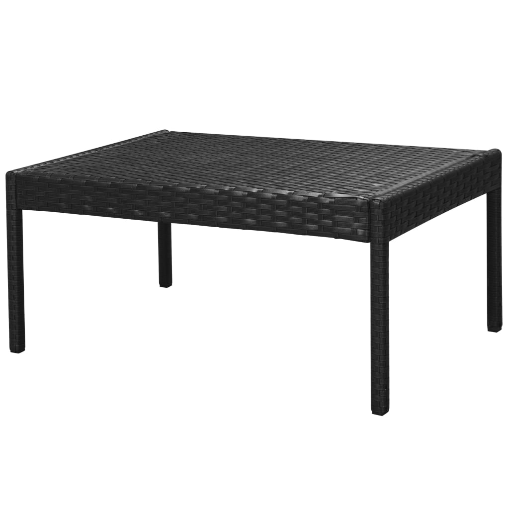 6-részes fekete polyrattan kerti bútorszett párnákkal