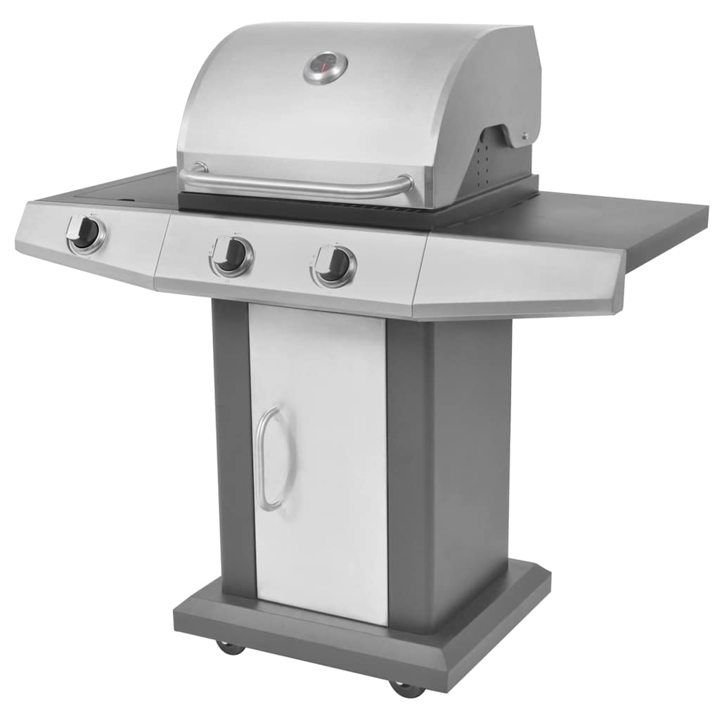 Gáz Grillsütő kerékkel ajtóval Ezüst Acél fém tömlővel