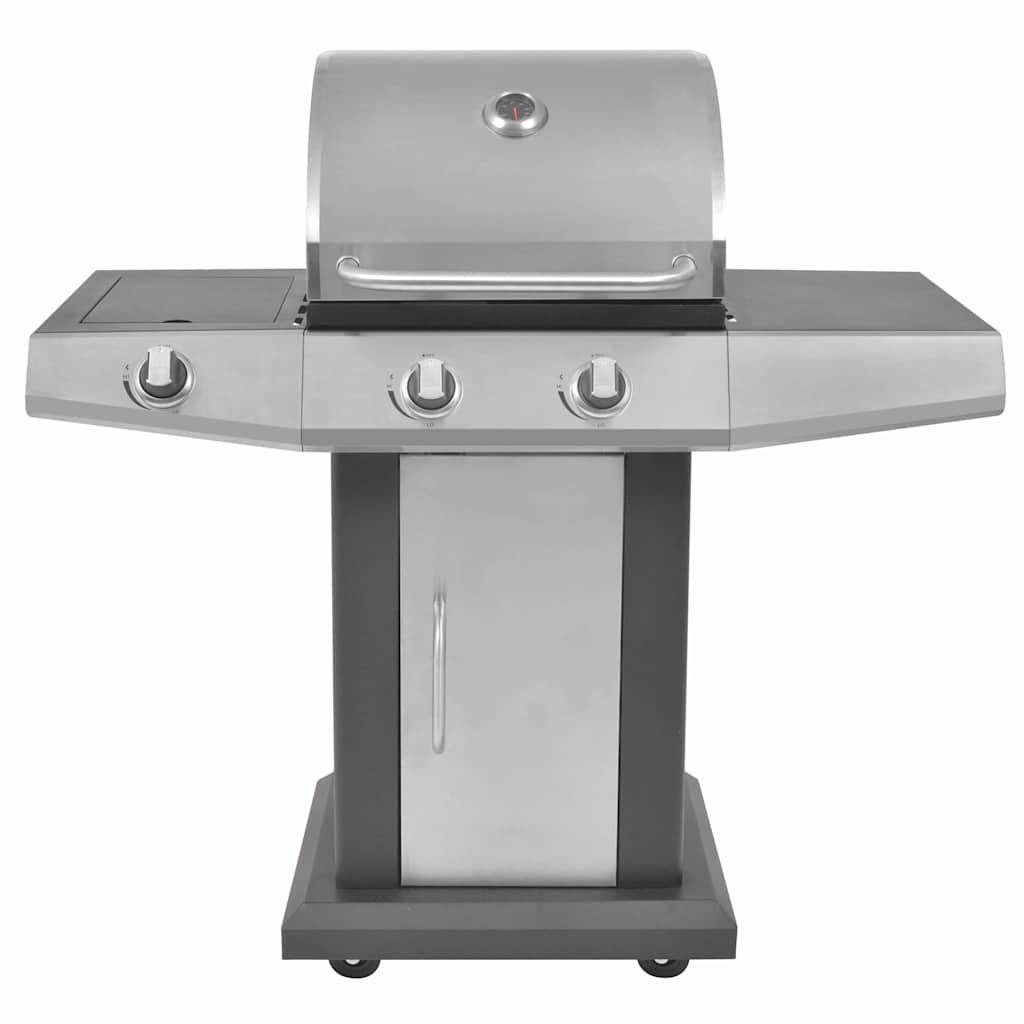 Gáz Grillsütő kerékkel ajtóval Ezüst Acél fém tömlővel