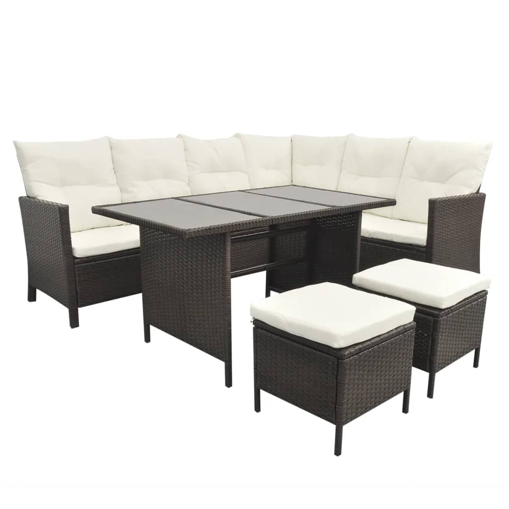 4-részes barna polyrattan kerti bútorszett párnákkal