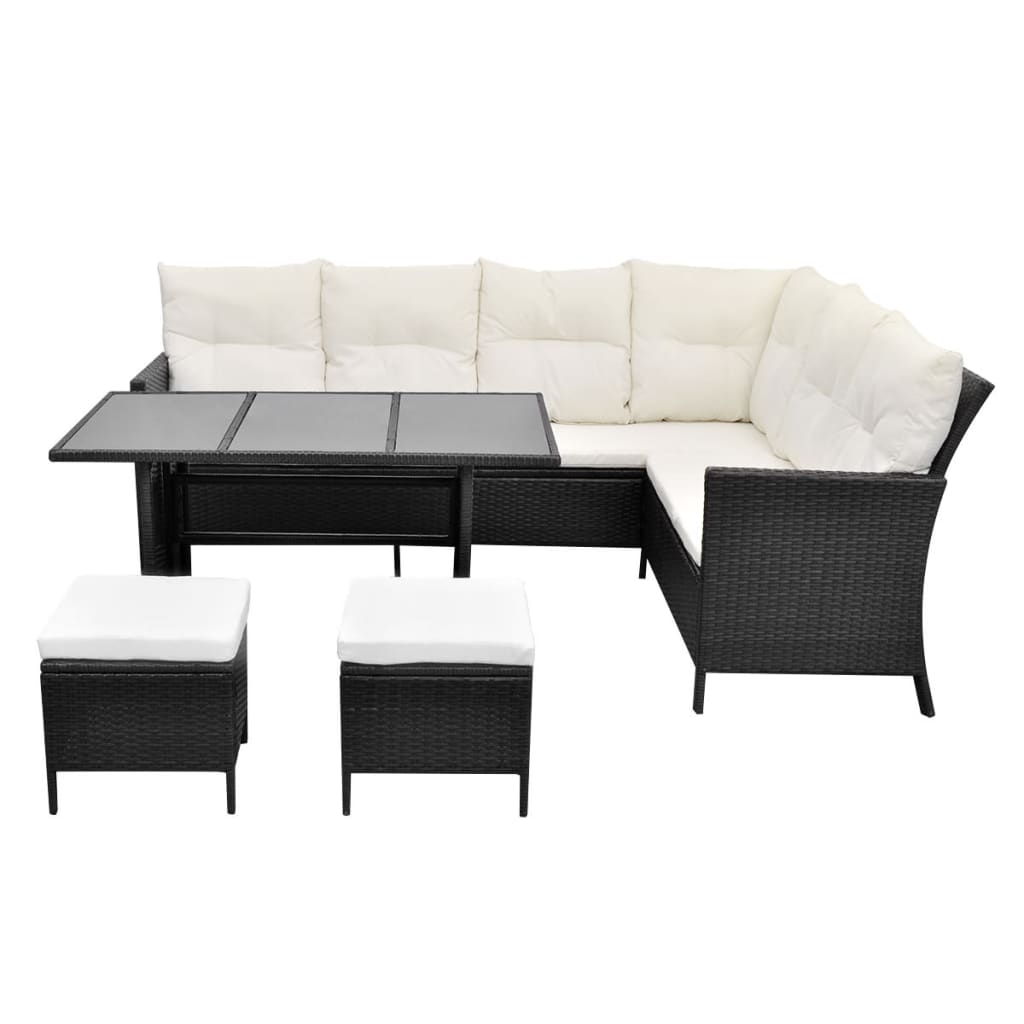 4 részes fekete polyrattan kerti pihenőgarnitúra párnákkal