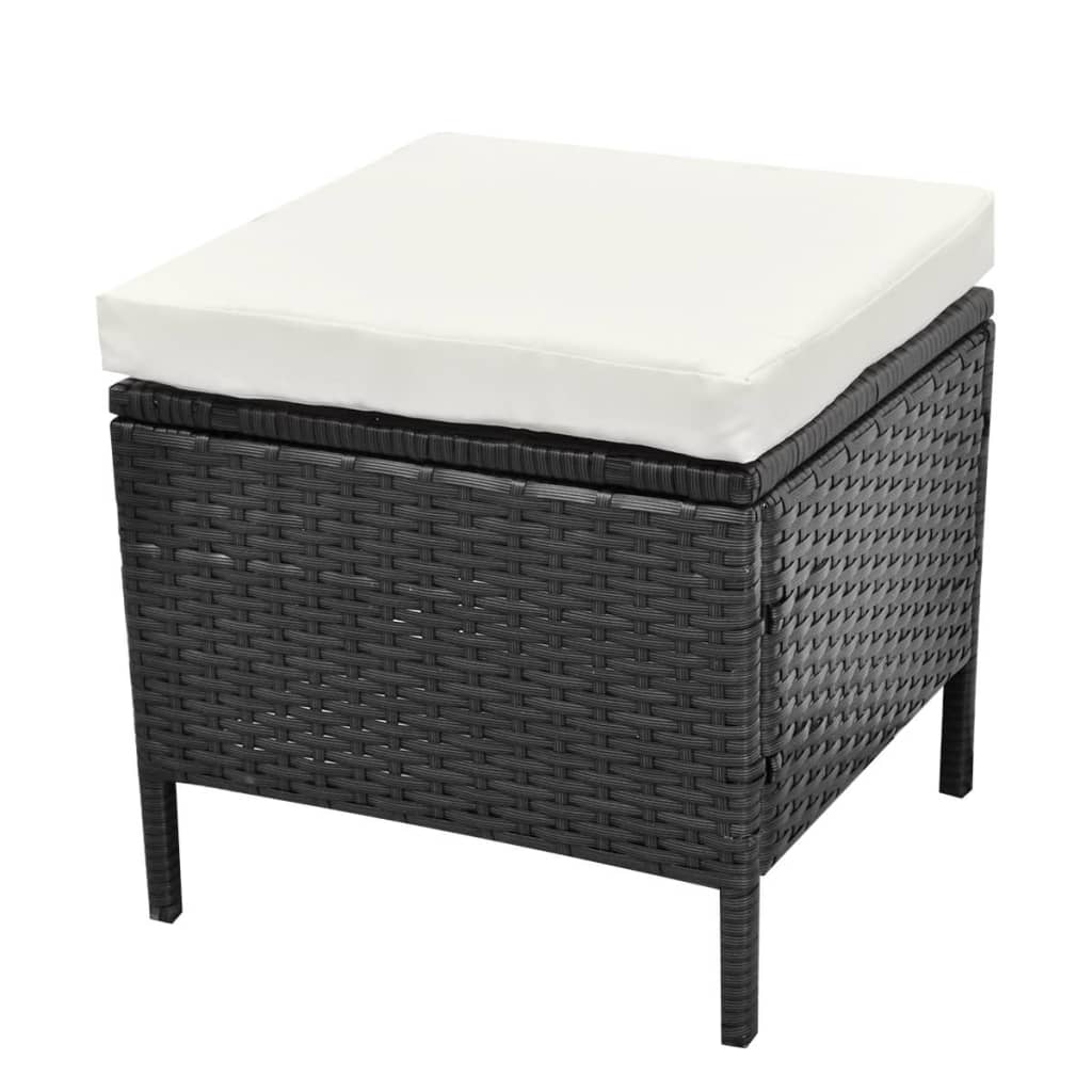 4 részes fekete polyrattan kerti pihenőgarnitúra párnákkal