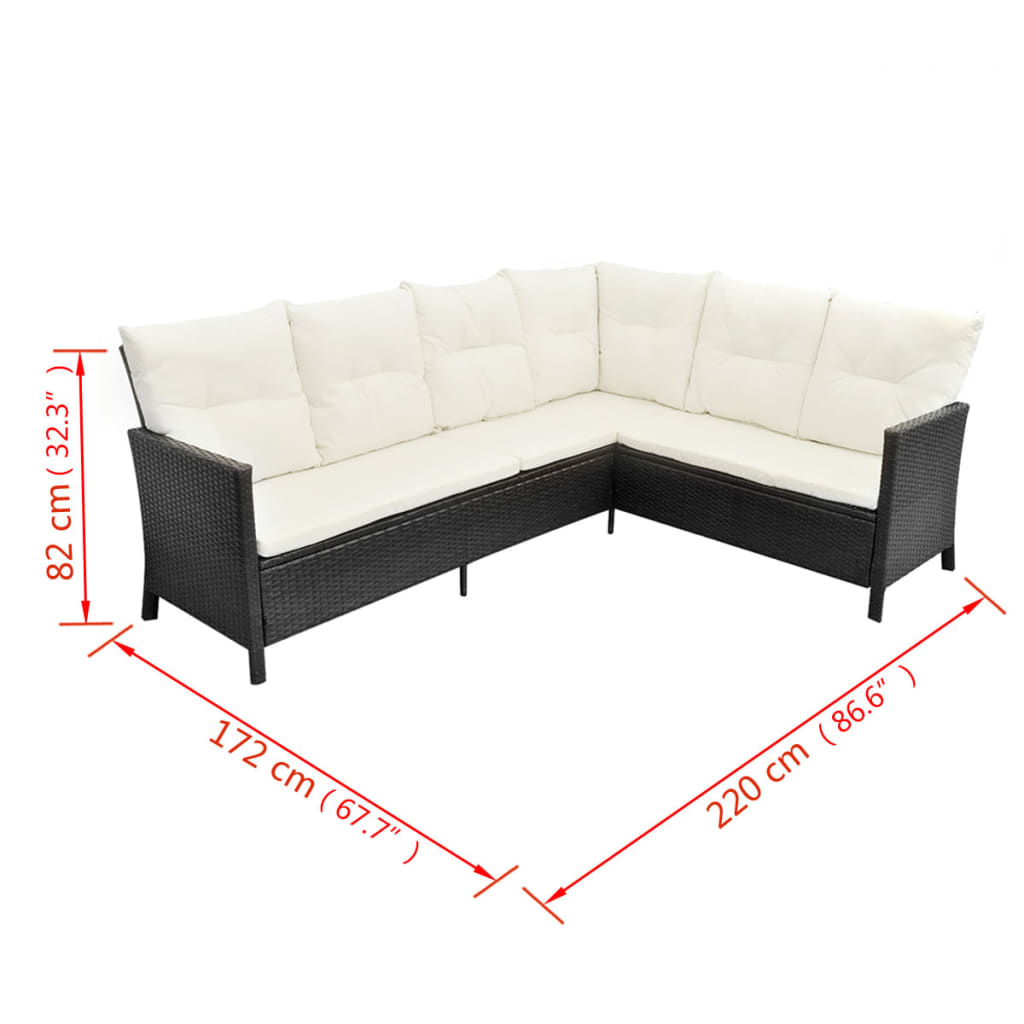 4 részes fekete polyrattan kerti pihenőgarnitúra párnákkal