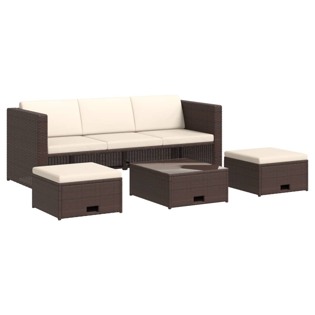 4-részes barna polyrattan kerti bútorszett párnákkal