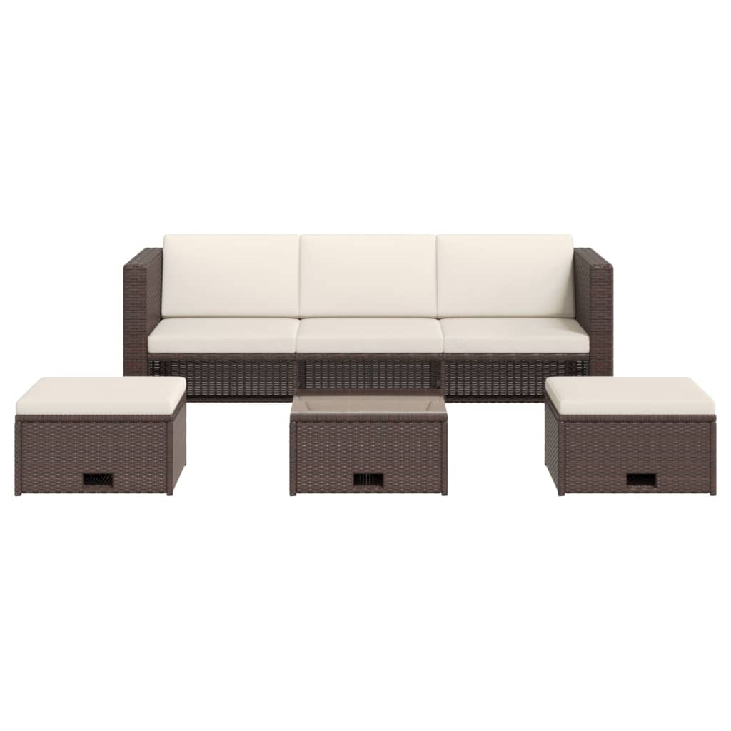4-részes barna polyrattan kerti bútorszett párnákkal