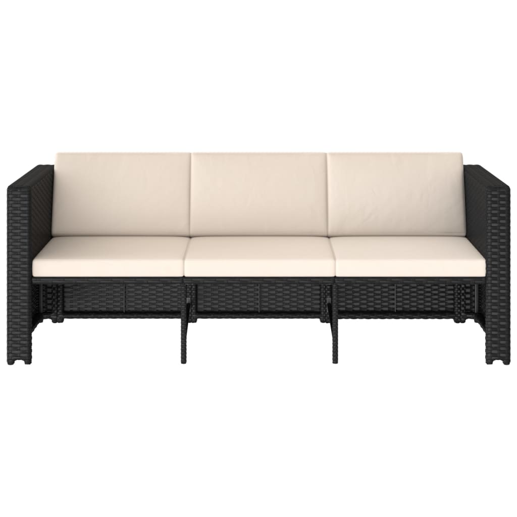 4-részes fekete polyrattan kerti bútorszett párnákkal