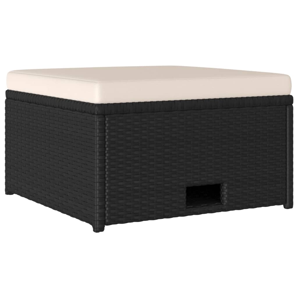4-részes fekete polyrattan kerti bútorszett párnákkal