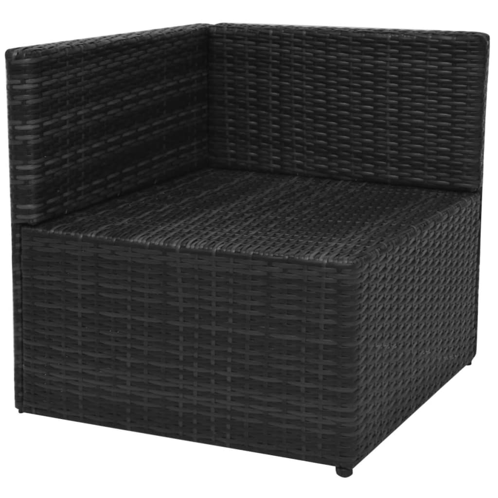 5-részes fekete polyrattan kerti bútorszett párnákkal