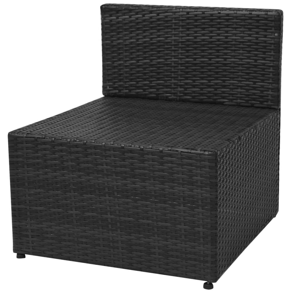 5-részes fekete polyrattan kerti bútorszett párnákkal
