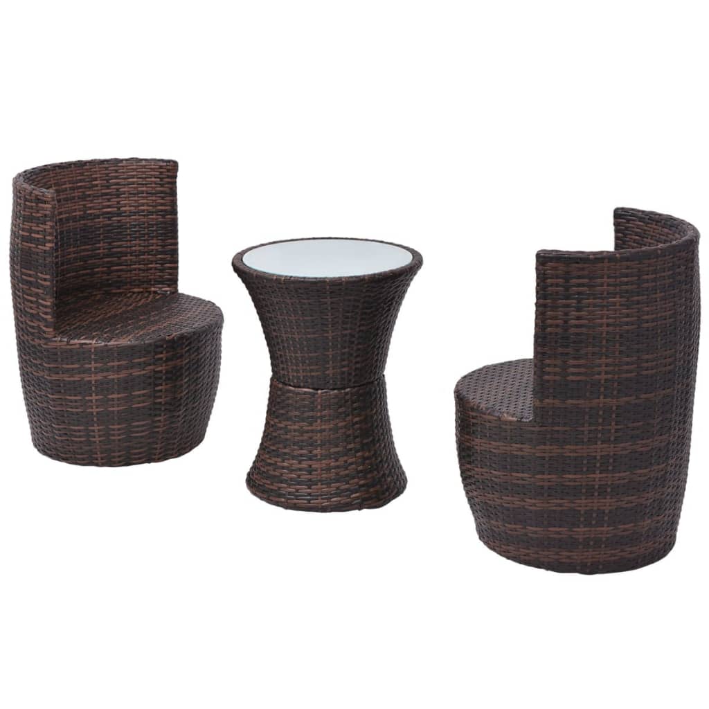3 darabos barna polyrattan bisztrószett párnákkal