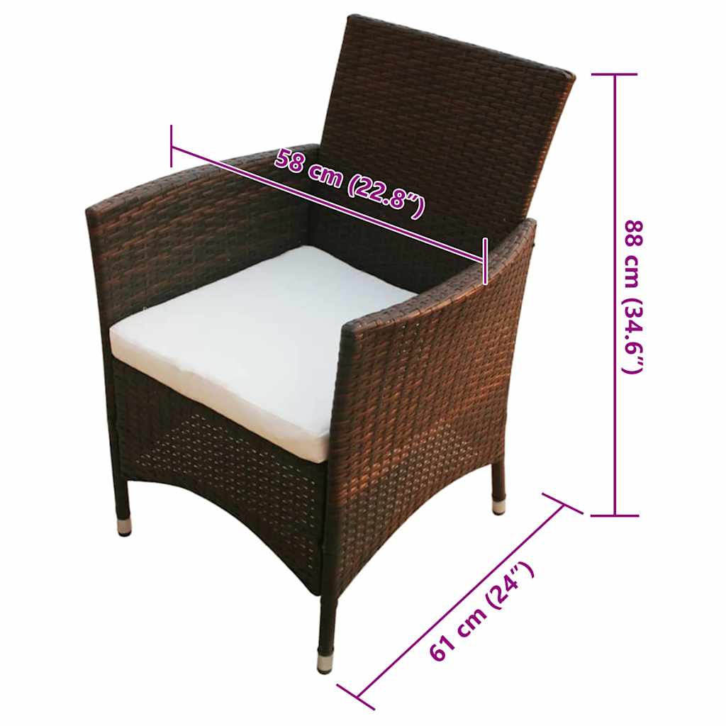 7-részes barna kültéri polyrattan étkezőszett párnákkal