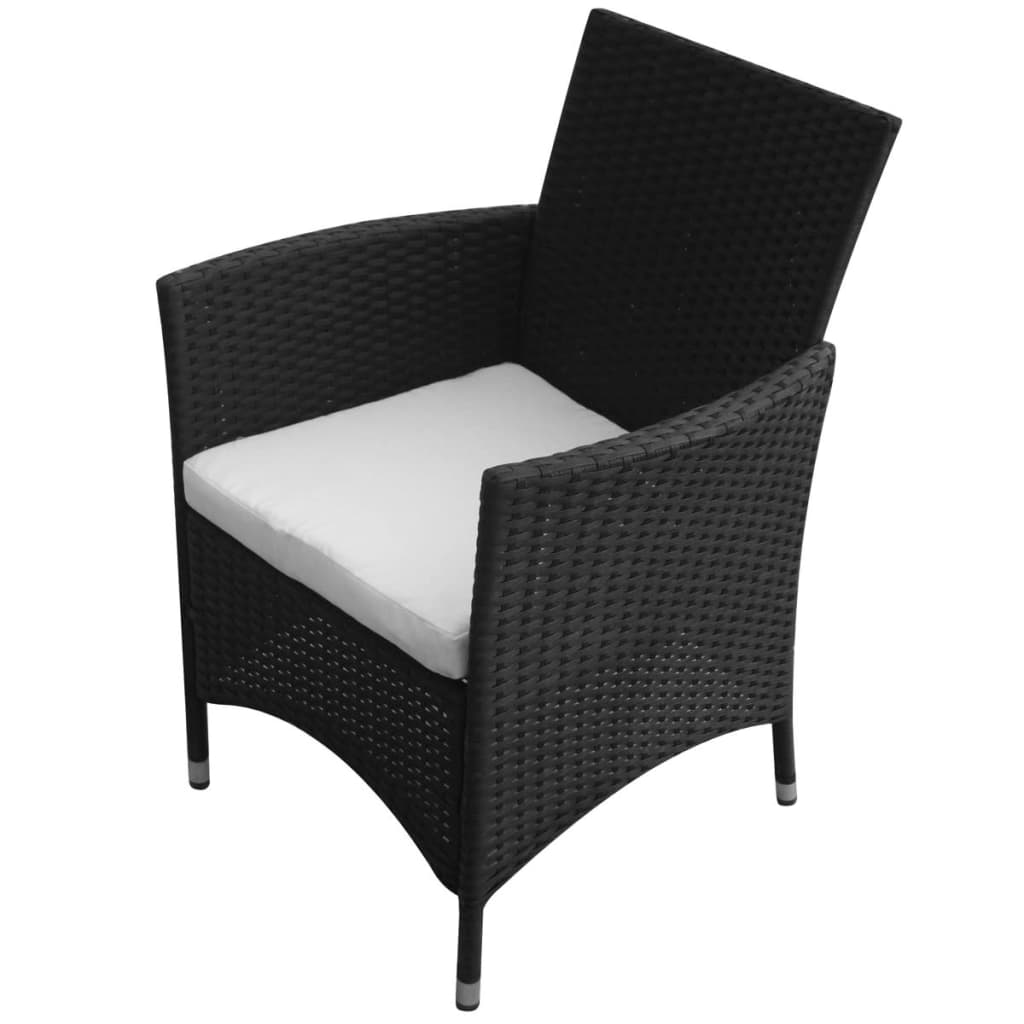 7-részes fekete polyrattan kültéri étkezőszett párnákkal