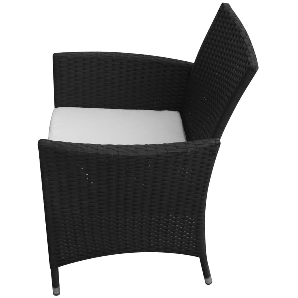 5-részes fekete polyrattan kültéri étkezőszett párnákkal