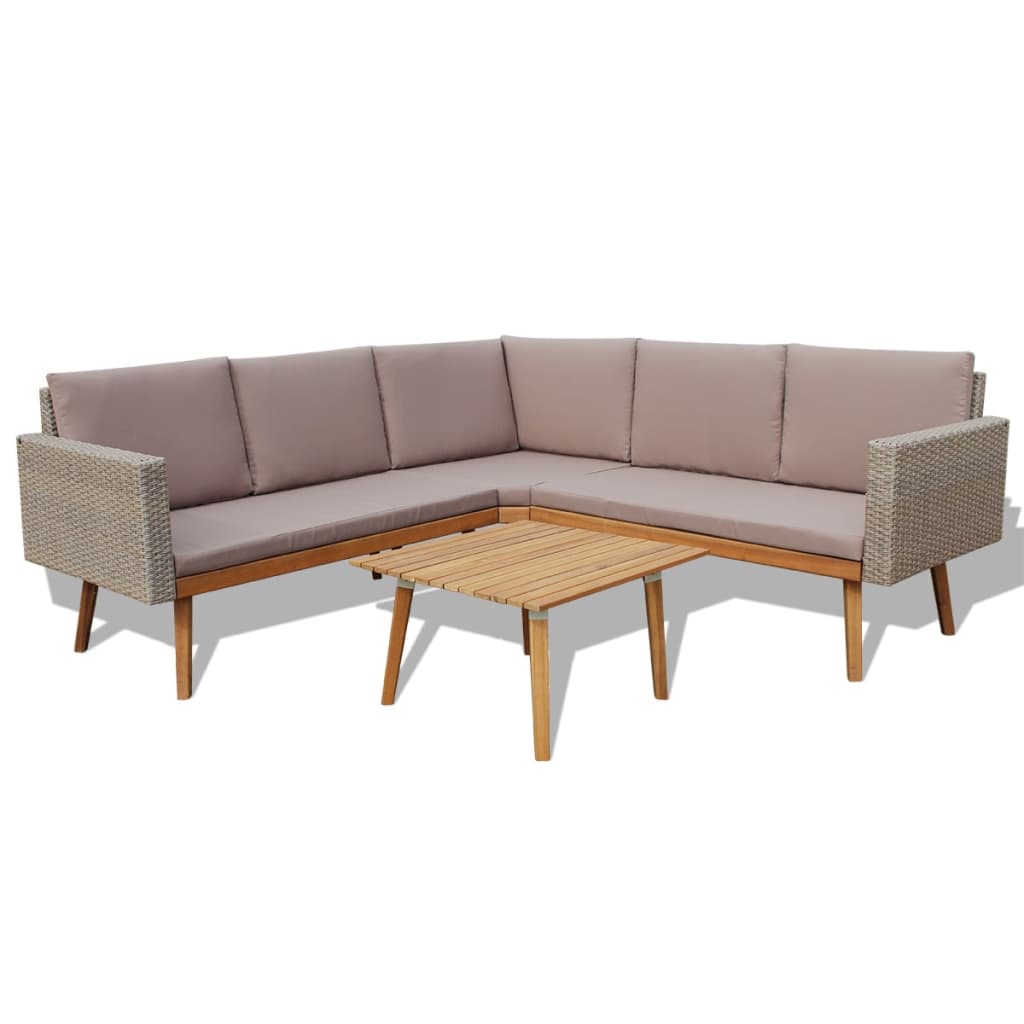 4-részes szürke polyrattan kerti bútorszett párnákkal