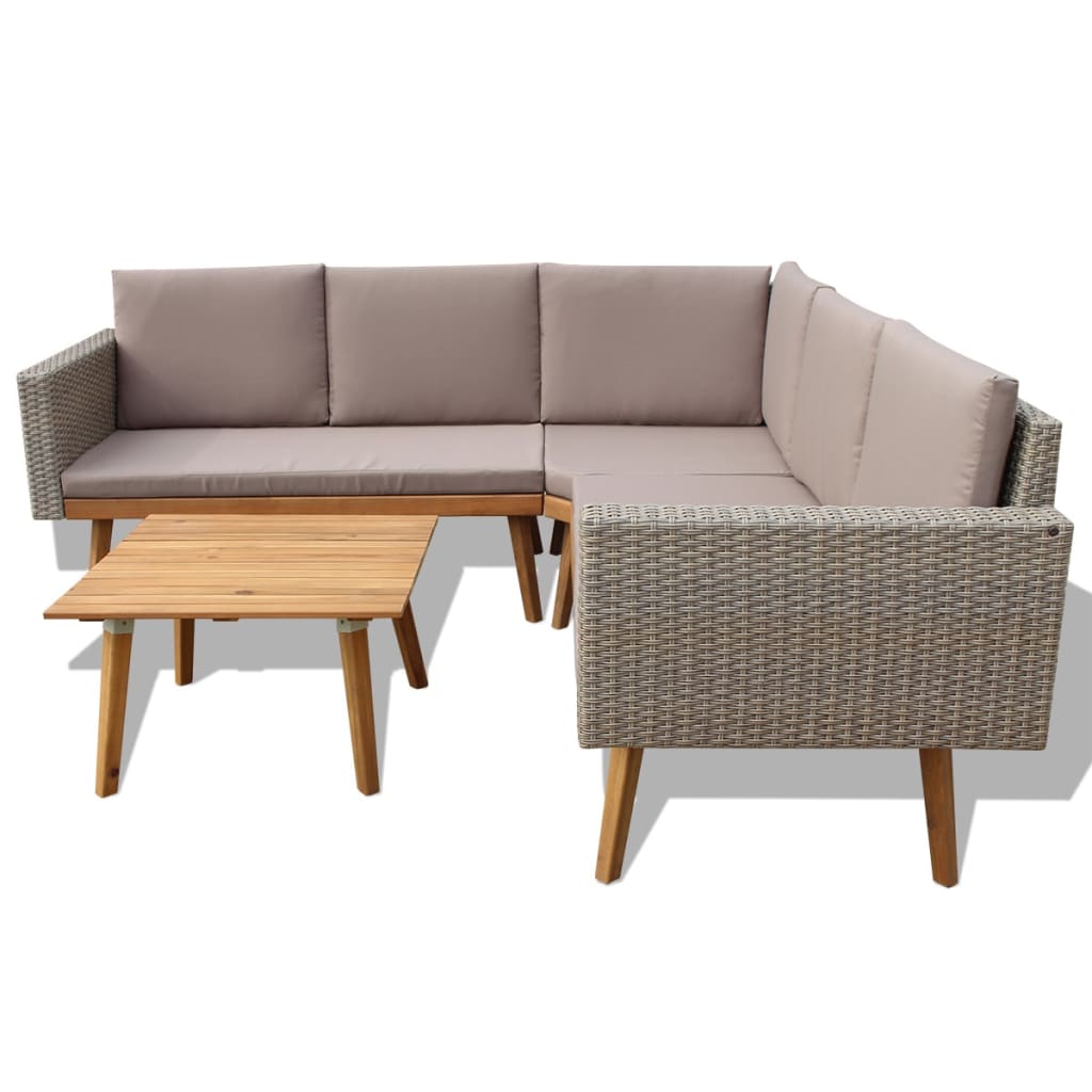 4-részes szürke polyrattan kerti bútorszett párnákkal