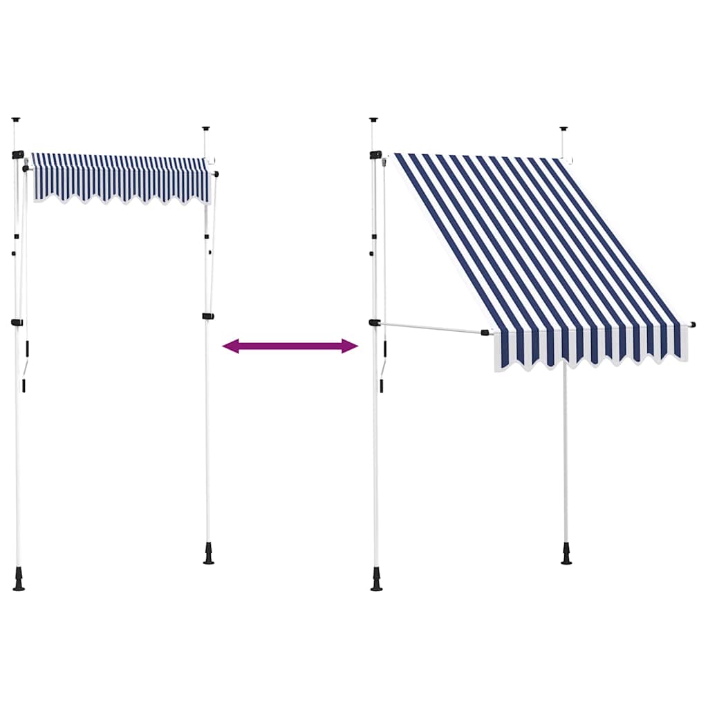 kézzel feltekerhető napellenző kék-fehér csíkokkal 150 cm