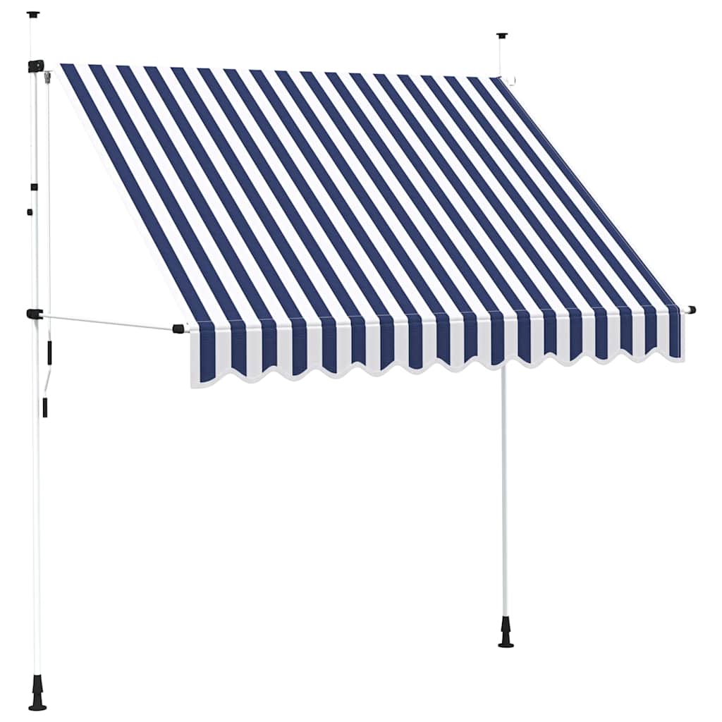 kézzel feltekerhető napellenző kék-fehér csíkokkal 250 cm