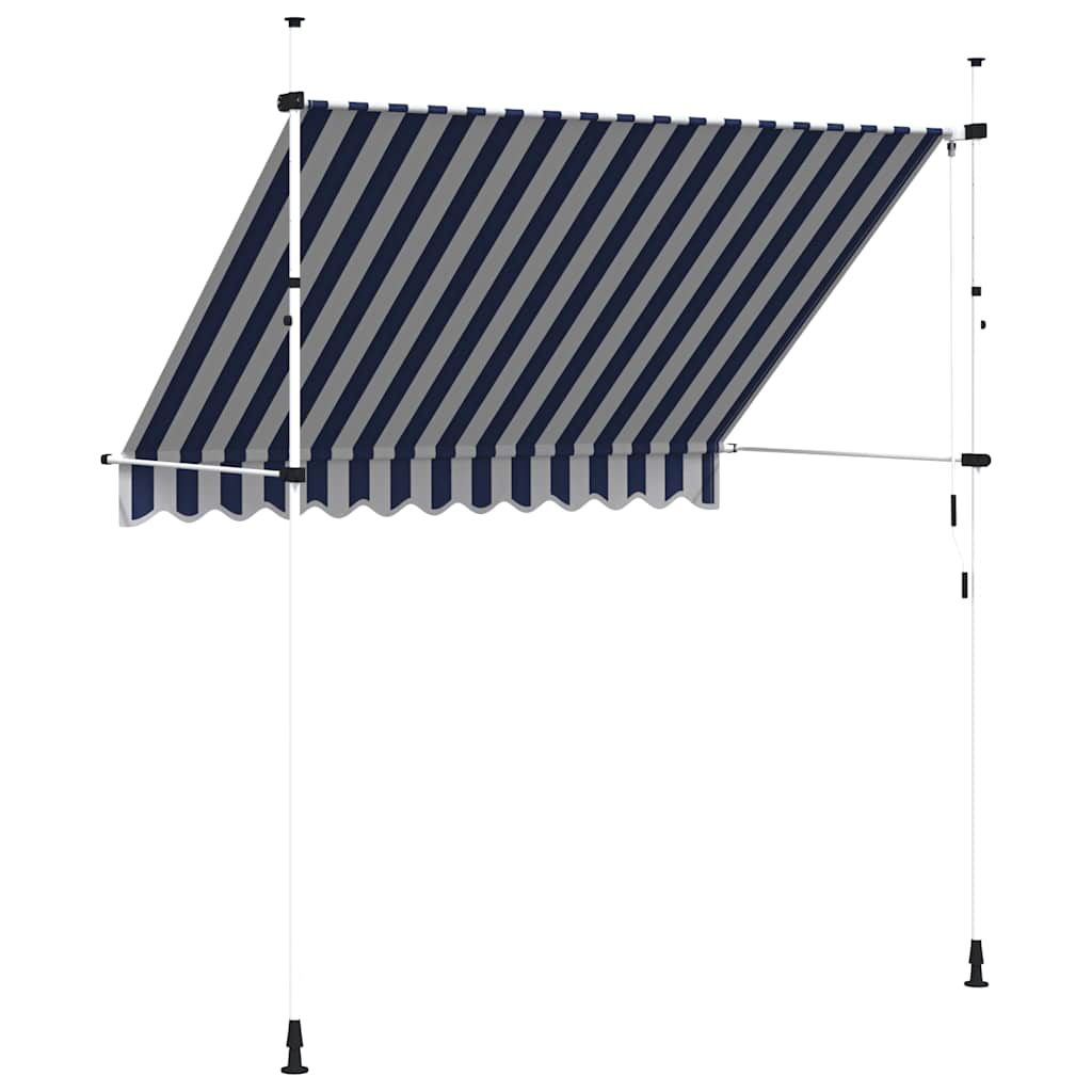 kézzel feltekerhető napellenző kék-fehér csíkokkal 250 cm